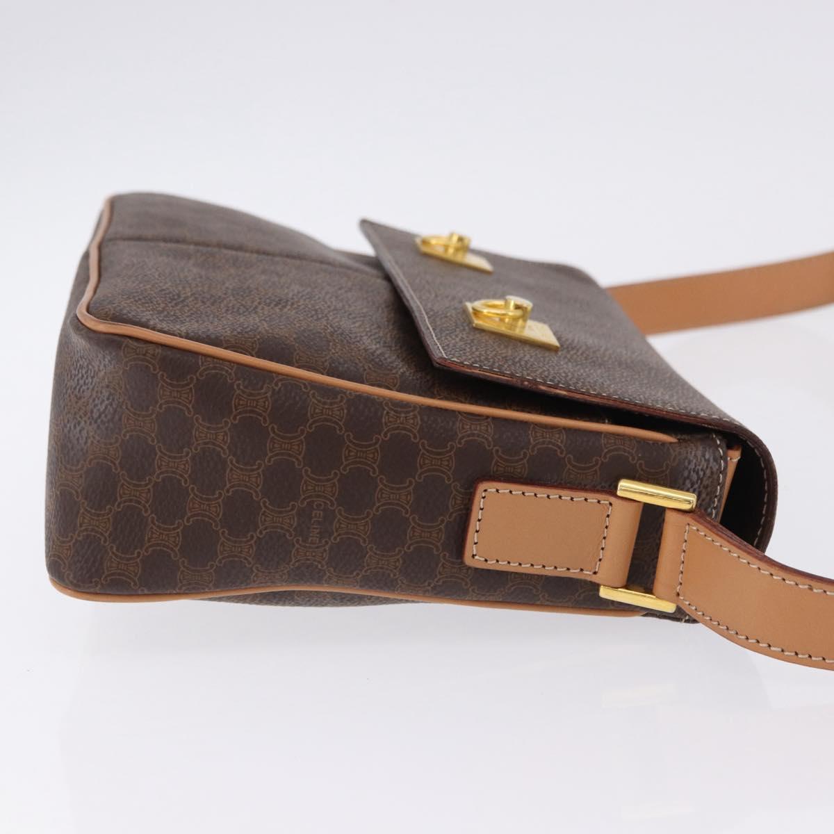 CELINE Macadam Canvas Shoulder Bag PVC Leather Brown Gold Auth 197808V