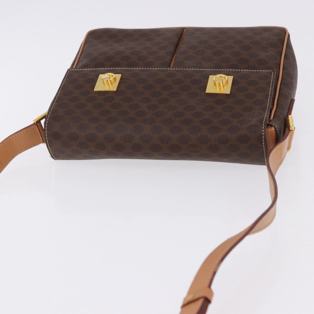 CELINE Macadam Canvas Shoulder Bag PVC Leather Brown Gold Auth 197808V