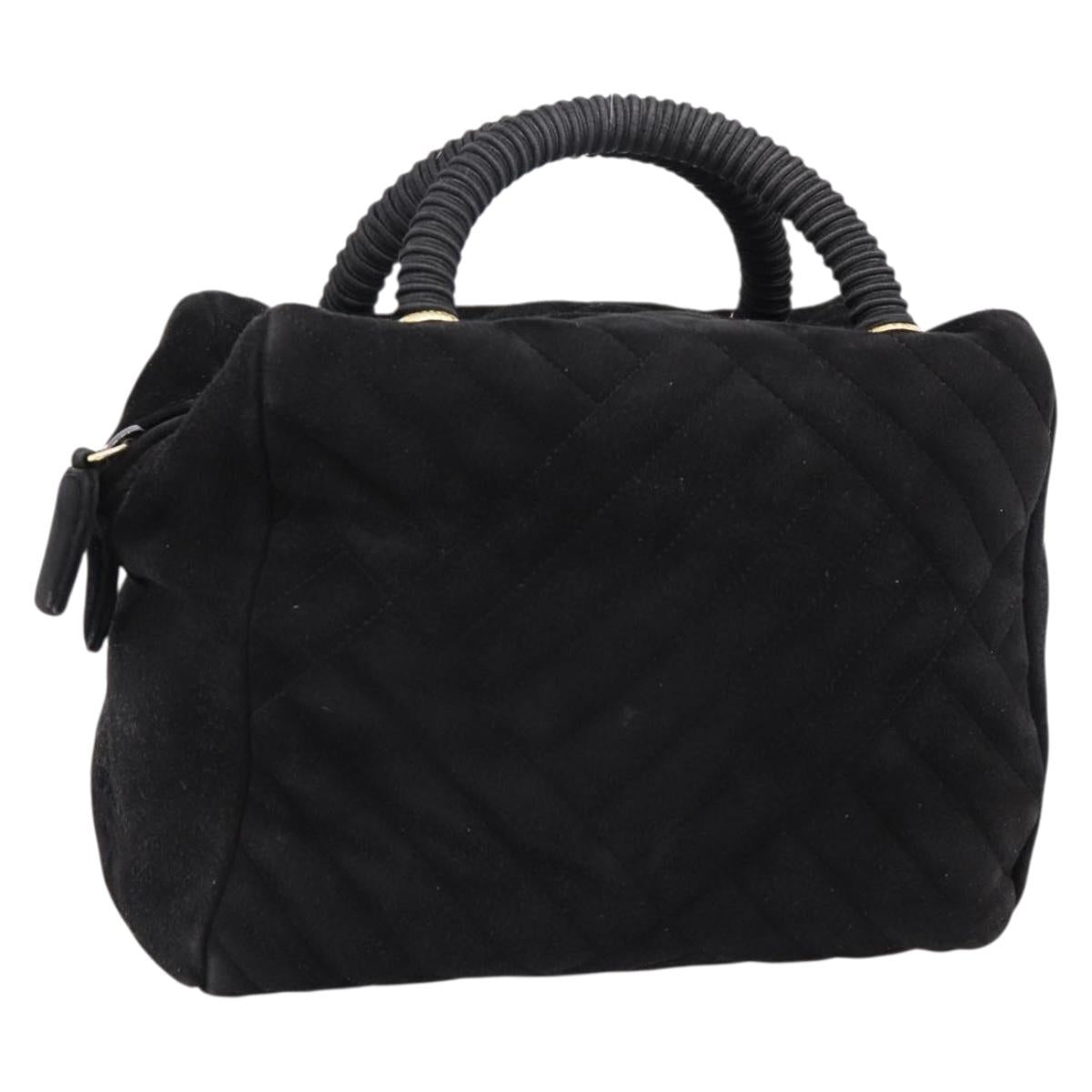 PRADA Hand Bag Suede Black Gold Auth 197809