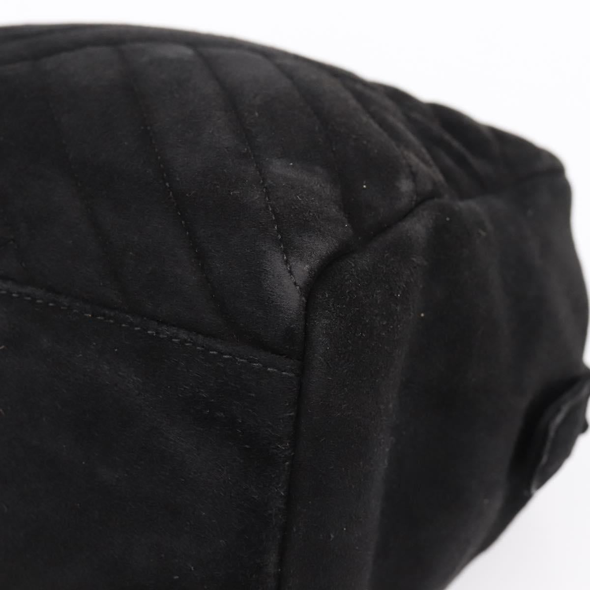 PRADA Hand Bag Suede Black Gold Auth 197809