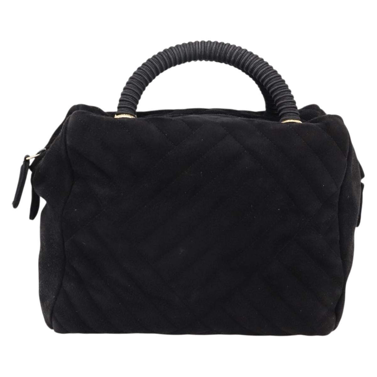 PRADA Hand Bag Suede Black Gold Auth 197809