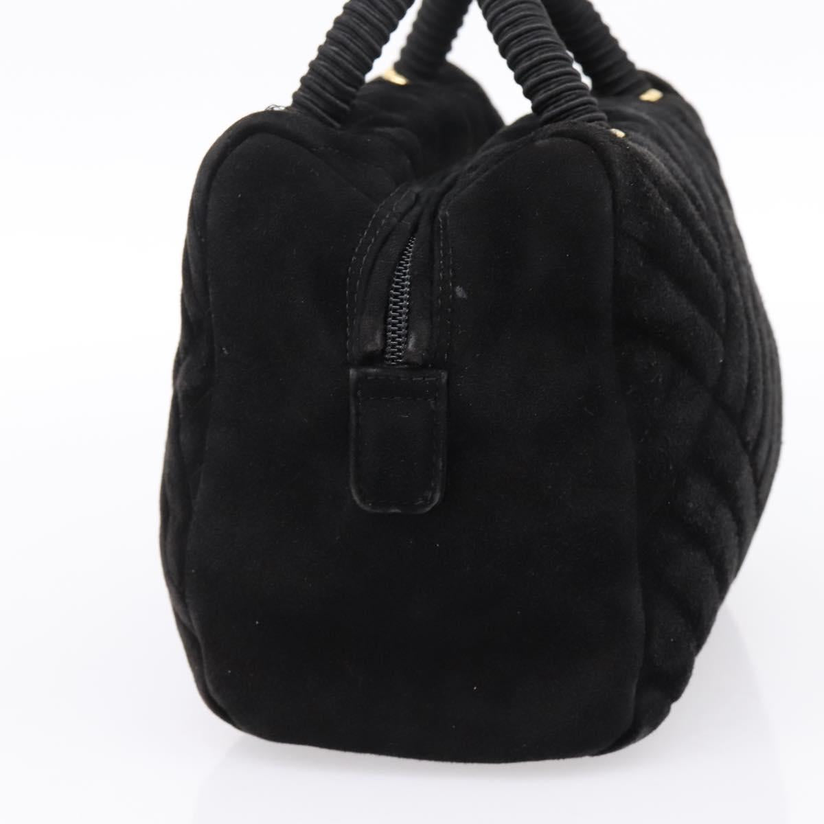 PRADA Hand Bag Suede Black Gold Auth 197809