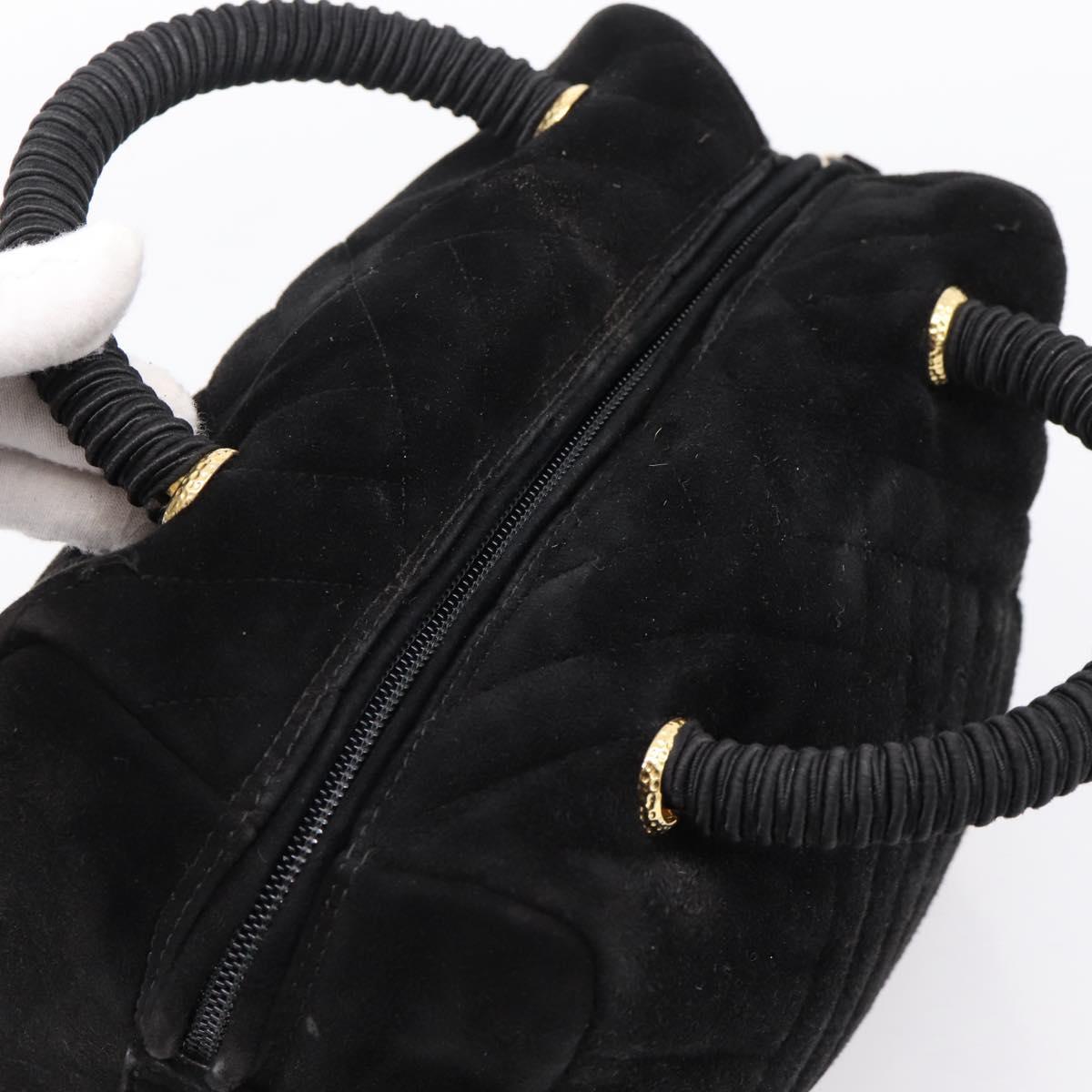 PRADA Hand Bag Suede Black Gold Auth 197809