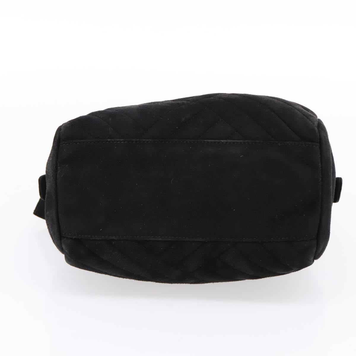 PRADA Hand Bag Suede Black Gold Auth 197809