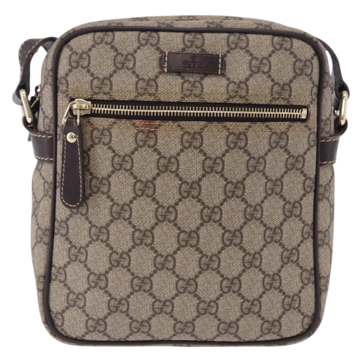 GUCCI GG Supreme Shoulder Bag PVC Beige Gold 233268 Auth 197812