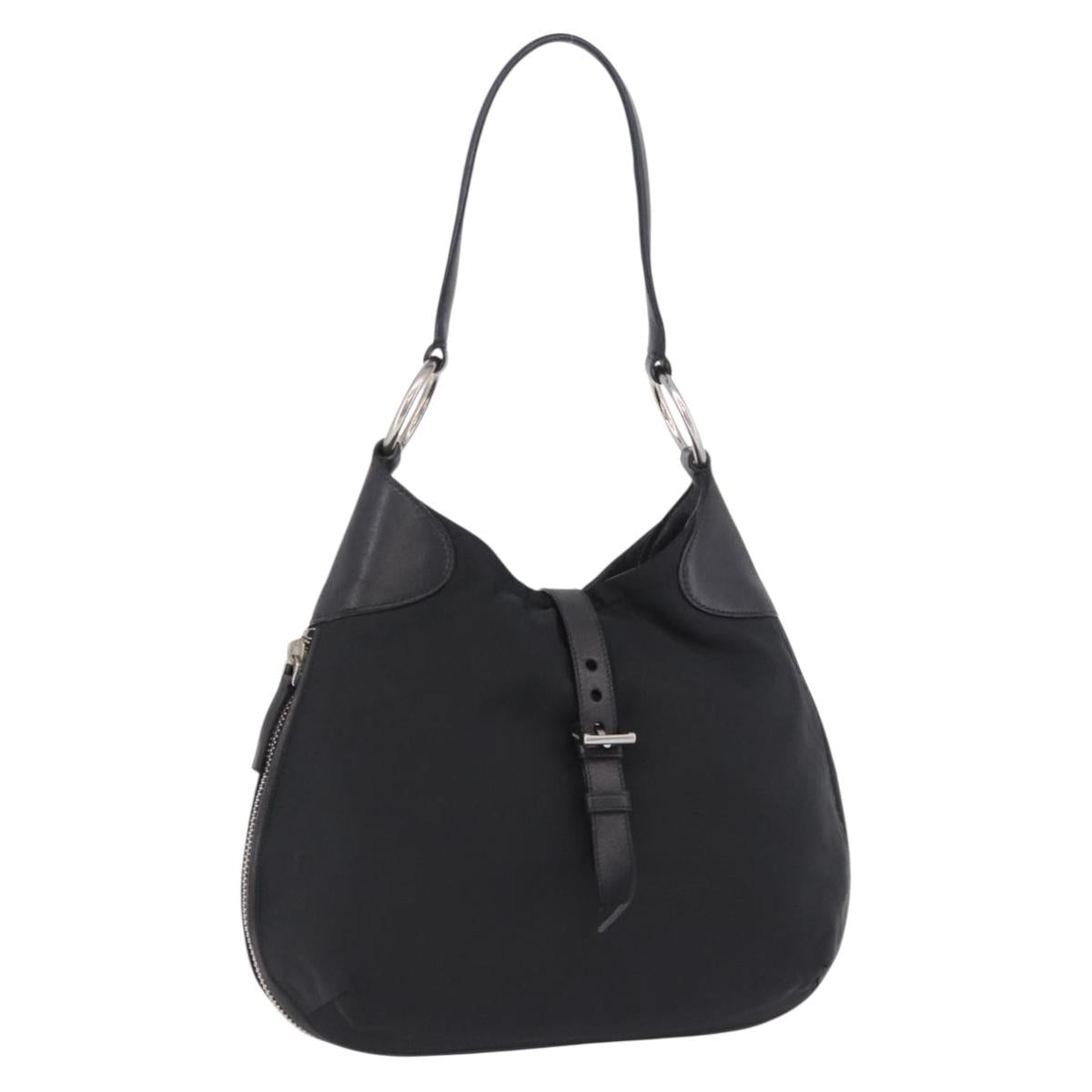 PRADA Shoulder Bag Nylon Black Silver Auth 197814A
