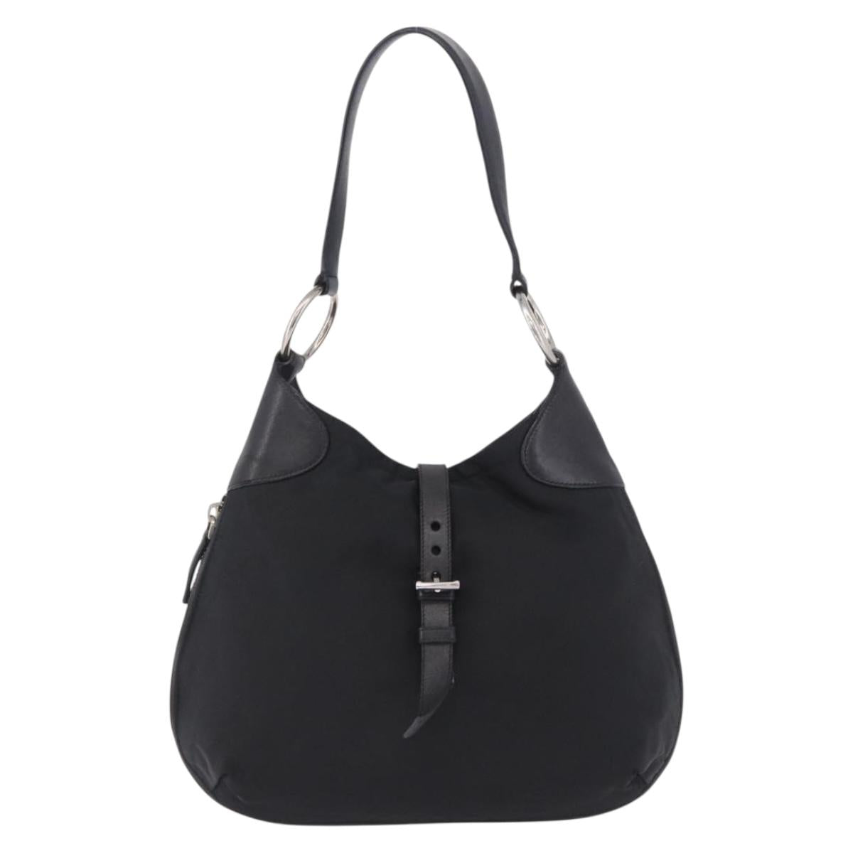 PRADA Shoulder Bag Nylon Black Silver Auth 197814A