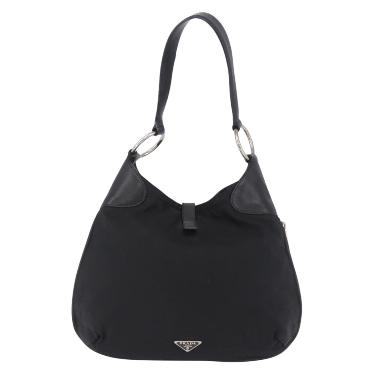 PRADA Shoulder Bag Nylon Black Silver Auth 197814A
