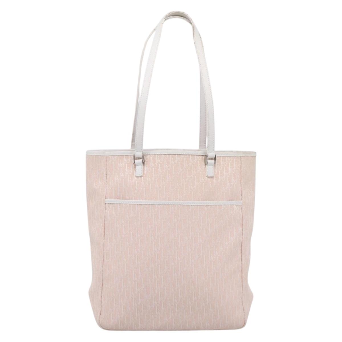 Christian Dior Trotter Canvas Shoulder Bag Pink Silver Auth 197815A