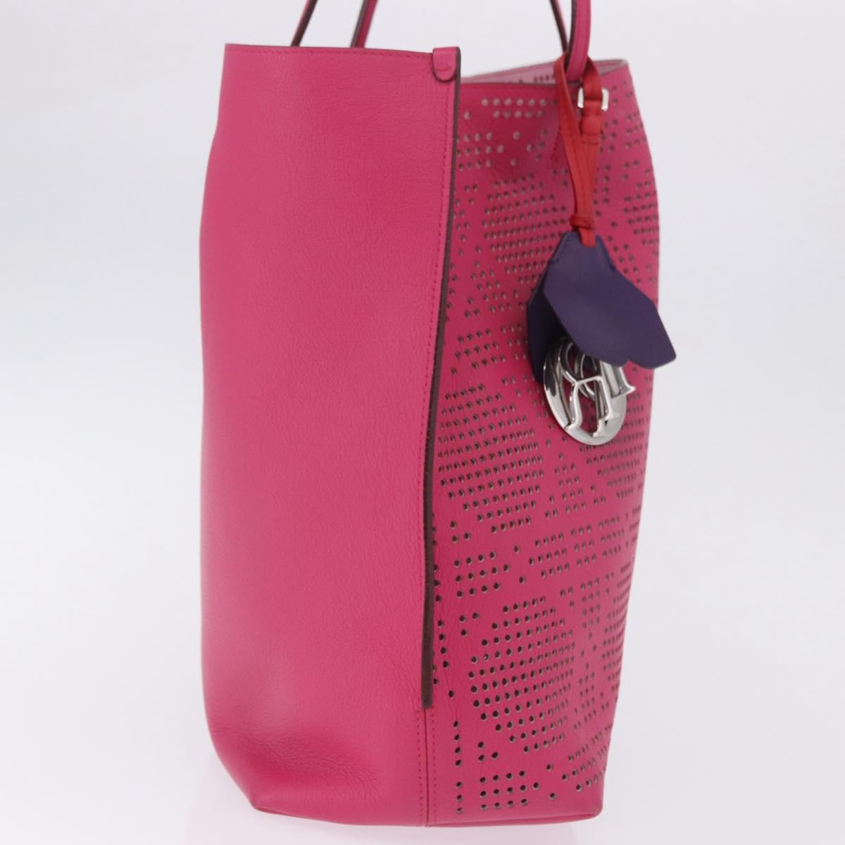 Christian Dior Tote Bag Leather Pink Silver Auth 197818