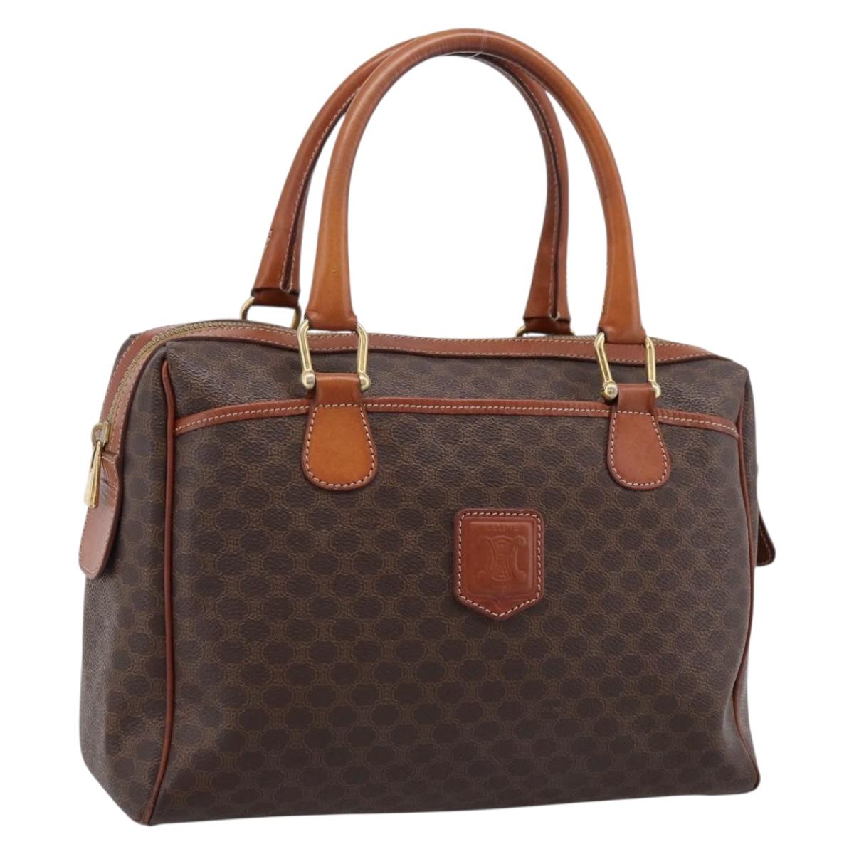 CELINE Macadam Canvas Mini Boston Bag PVC Leather Brown Gold Auth 197819A