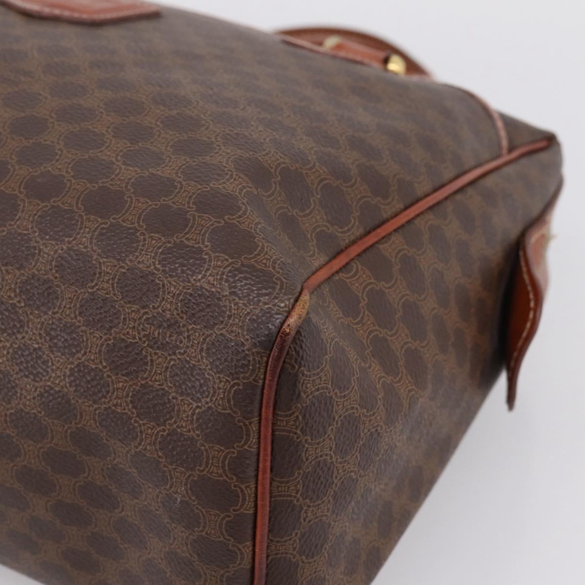 CELINE Macadam Canvas Mini Boston Bag PVC Leather Brown Gold Auth 197819A