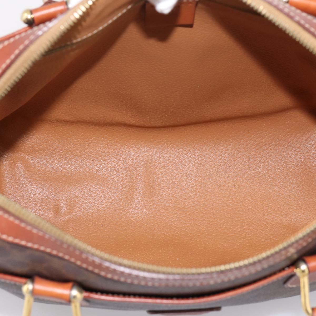 CELINE Macadam Canvas Mini Boston Bag PVC Leather Brown Gold Auth 197819A