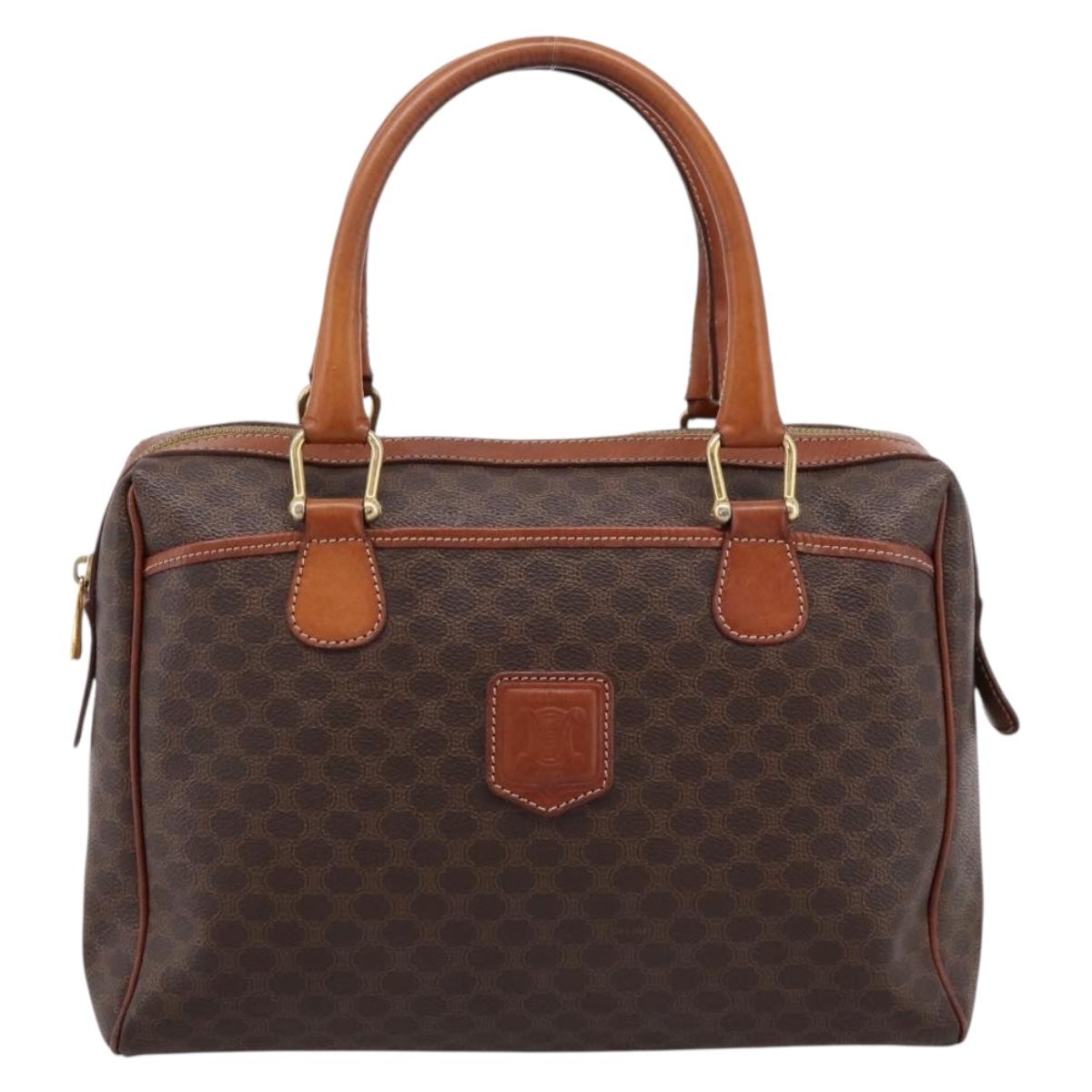 CELINE Macadam Canvas Mini Boston Bag PVC Leather Brown Gold Auth 197819A