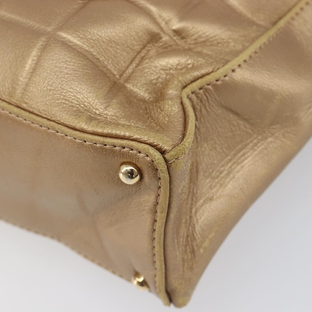 CHANEL Choco Bar Hand Bag Lamb Skin Brown Gold CC Auth 197821