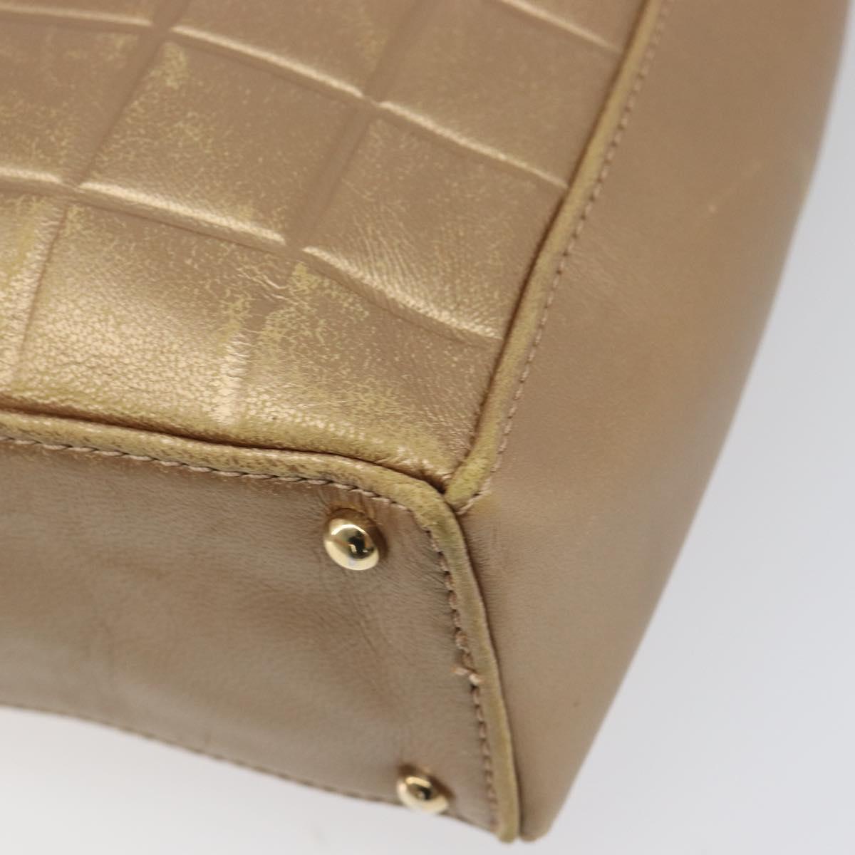 CHANEL Choco Bar Hand Bag Lamb Skin Brown Gold CC Auth 197821