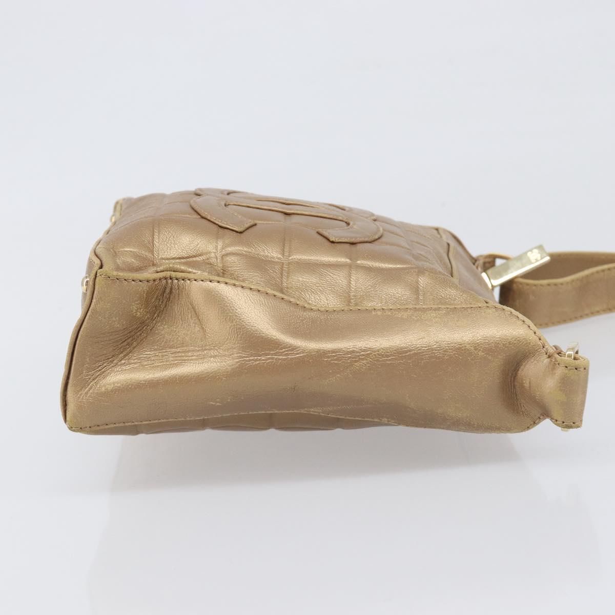 CHANEL Choco Bar Hand Bag Lamb Skin Brown Gold CC Auth 197821