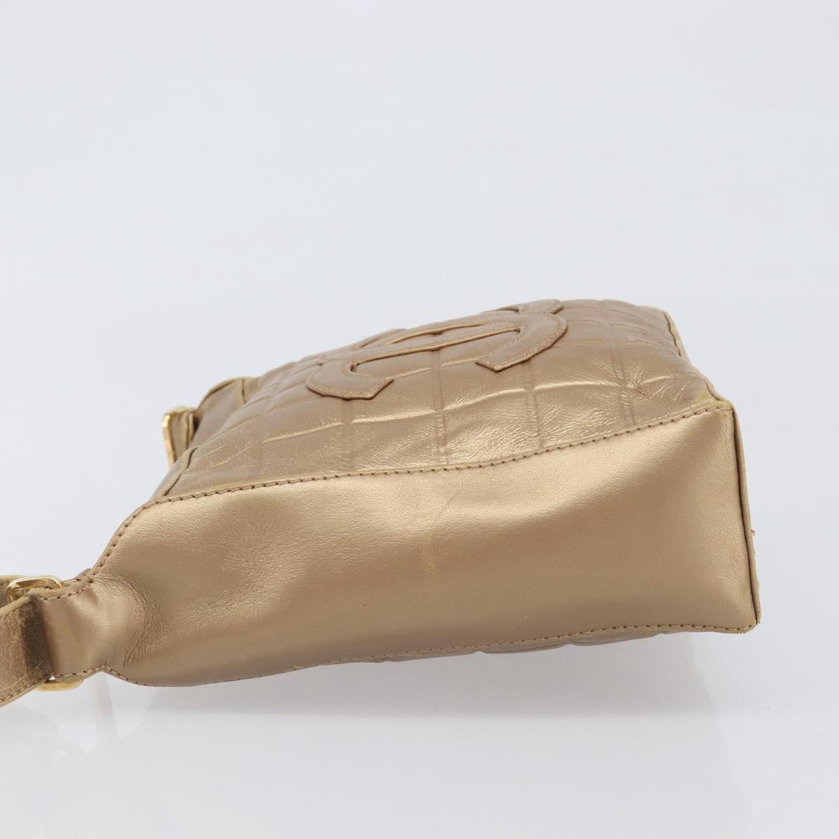 CHANEL Choco Bar Hand Bag Lamb Skin Brown Gold CC Auth 197821