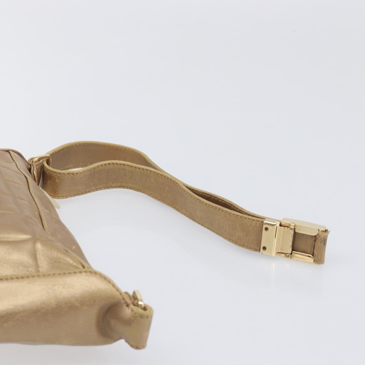 CHANEL Choco Bar Hand Bag Lamb Skin Brown Gold CC Auth 197821