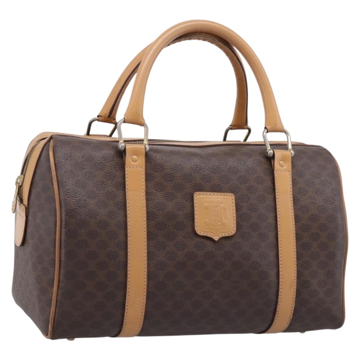 CELINE Macadam Canvas mini Boston Bag PVC Leather Brown Gold Auth 197824V