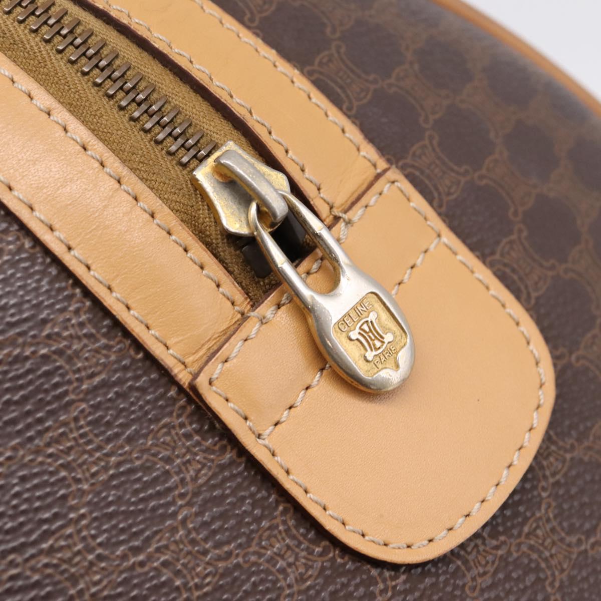 CELINE Macadam Canvas mini Boston Bag PVC Leather Brown Gold Auth 197824V