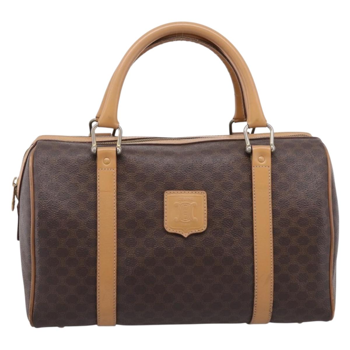 CELINE Macadam Canvas mini Boston Bag PVC Leather Brown Gold Auth 197824V