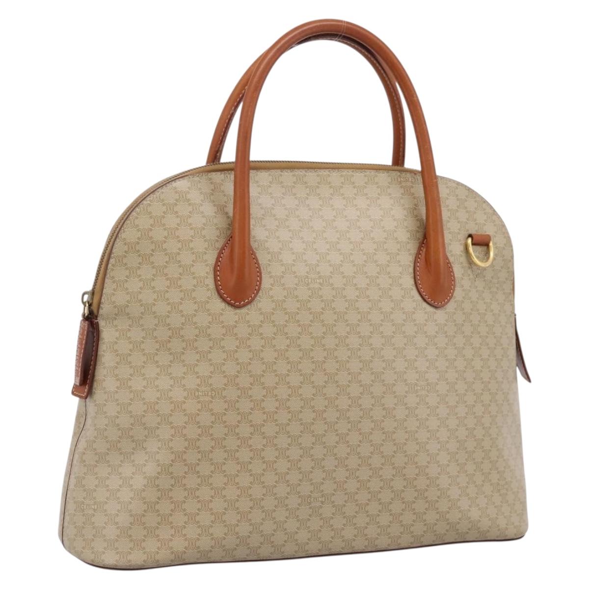 CELINE Macadam Canvas Hand Bag PVC Beige Gold Auth 197827