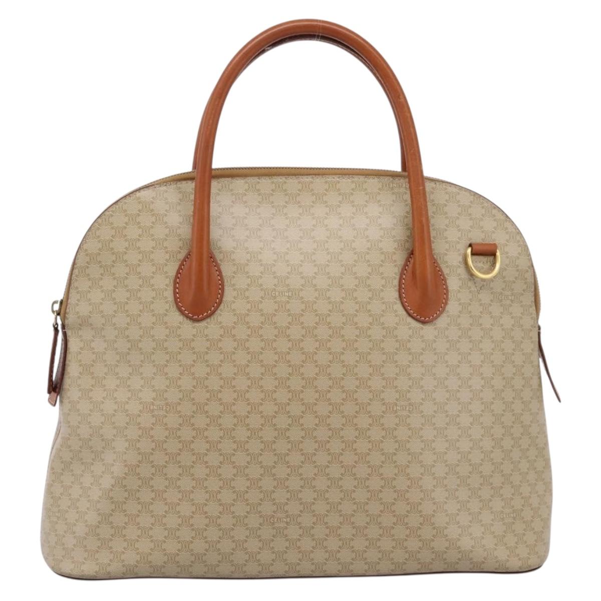 CELINE Macadam Canvas Hand Bag PVC Beige Gold Auth 197827