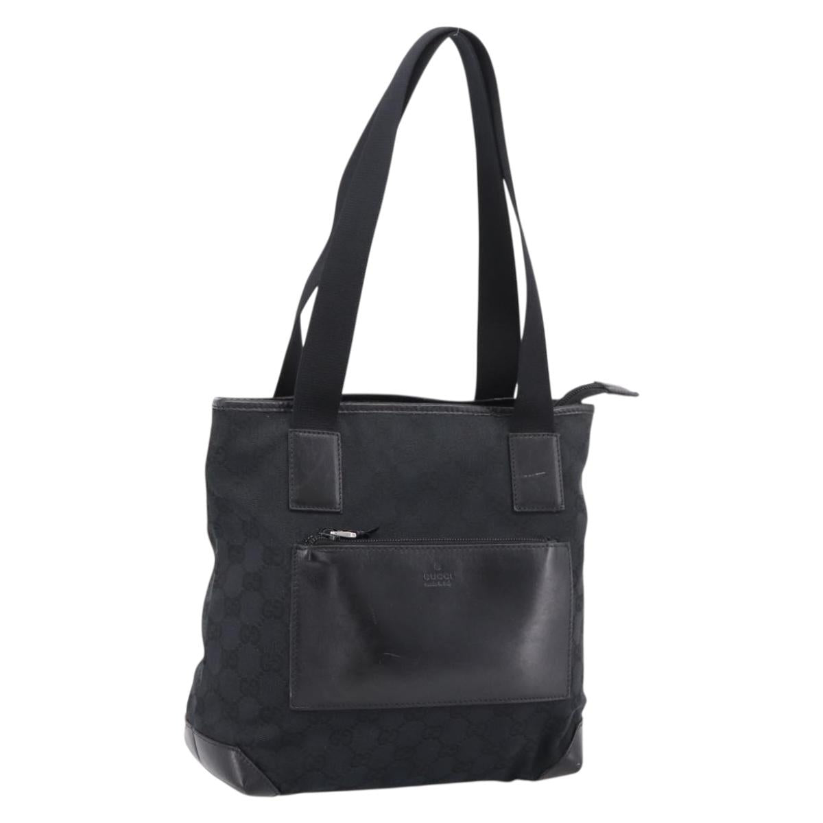 GUCCI GG Canvas Tote Bag Black Silver 019 0402 Auth 197830