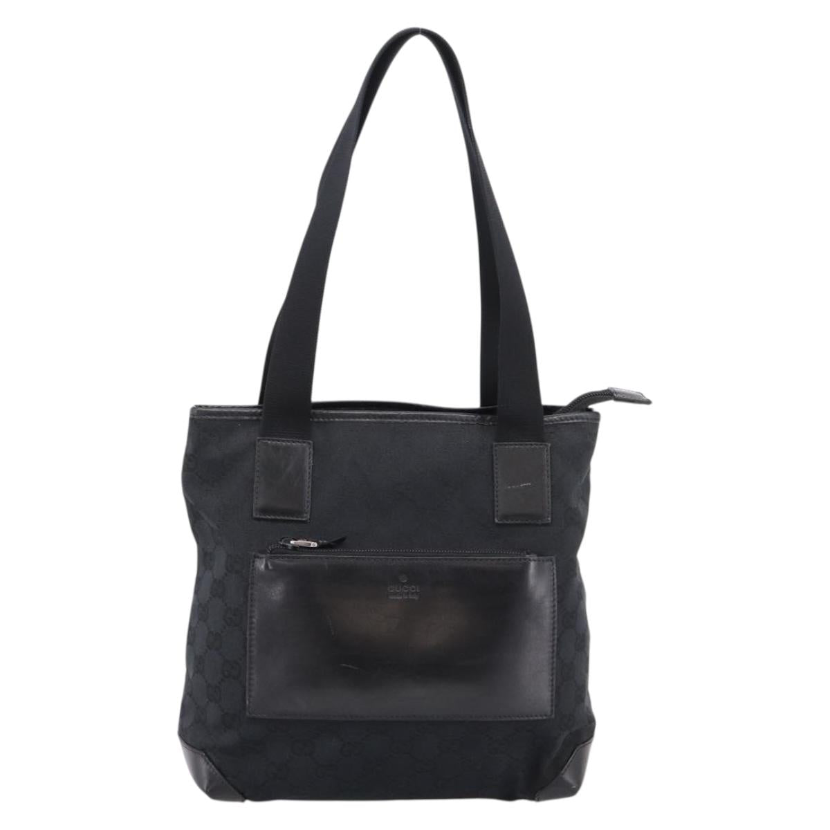 GUCCI GG Canvas Tote Bag Black Silver 019 0402 Auth 197830