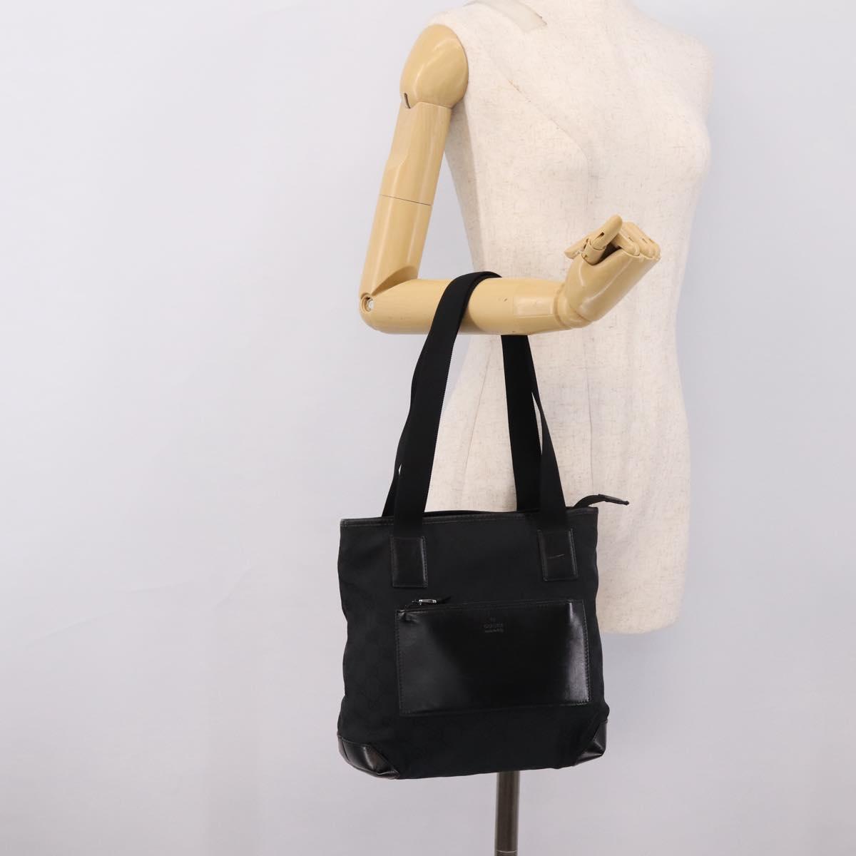 GUCCI GG Canvas Tote Bag Black Silver 019 0402 Auth 197830