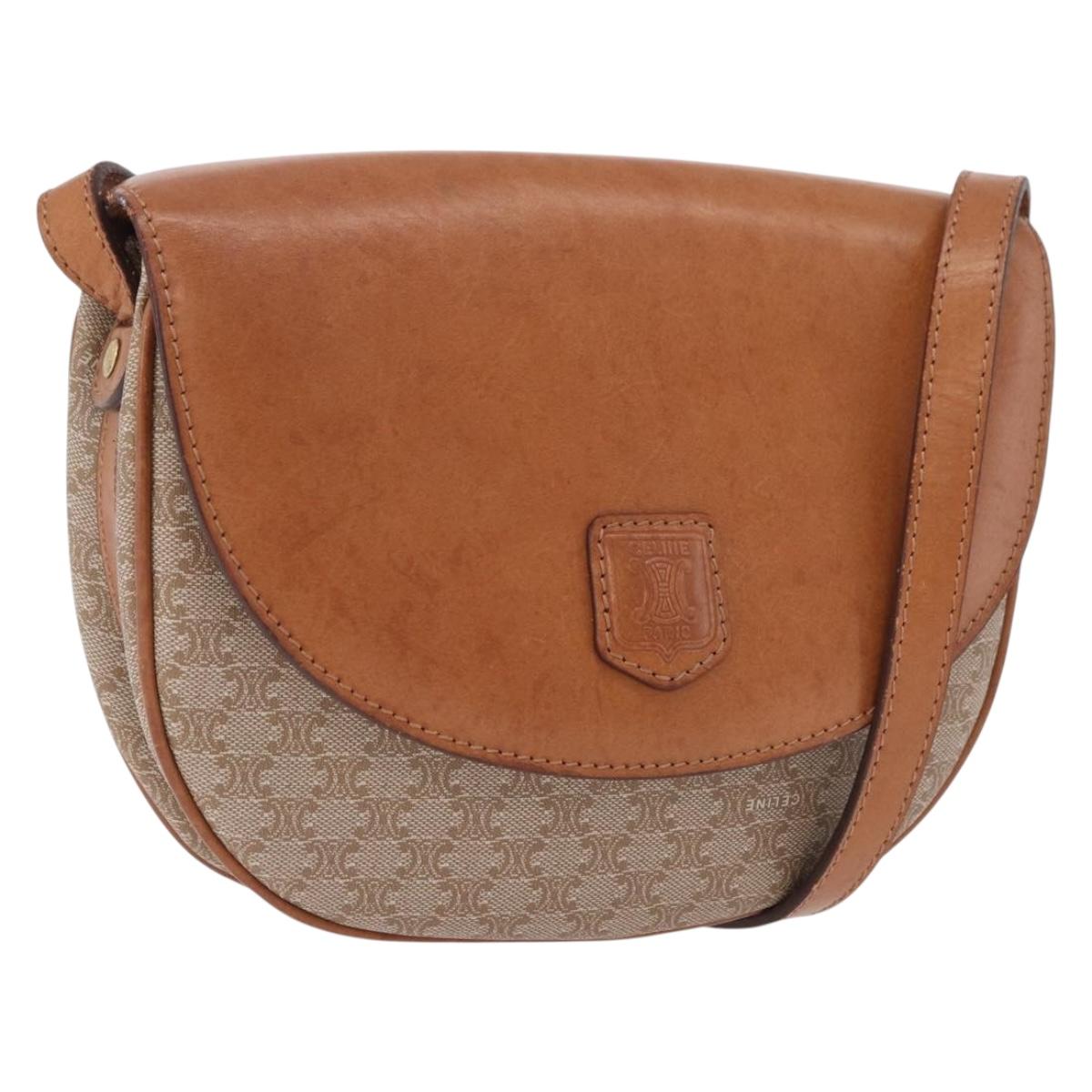 CELINE Macadam Canvas Shoulder Bag PVC Beige Gold Auth 197832A