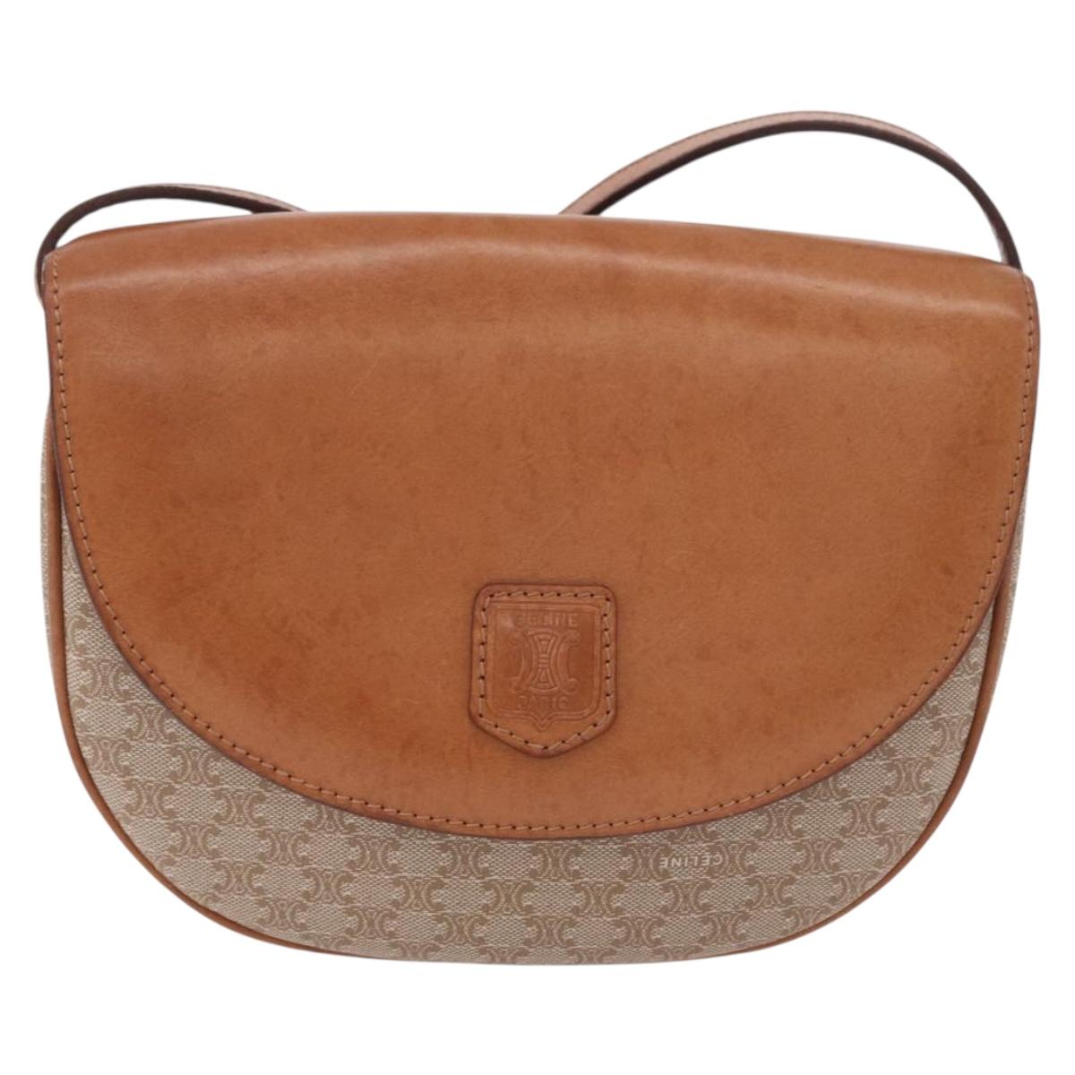 CELINE Macadam Canvas Shoulder Bag PVC Beige Gold Auth 197832A