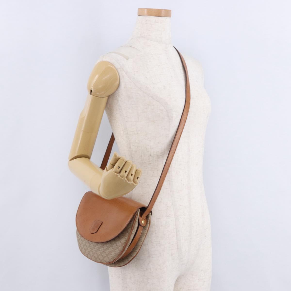 CELINE Macadam Canvas Shoulder Bag PVC Beige Gold Auth 197832A