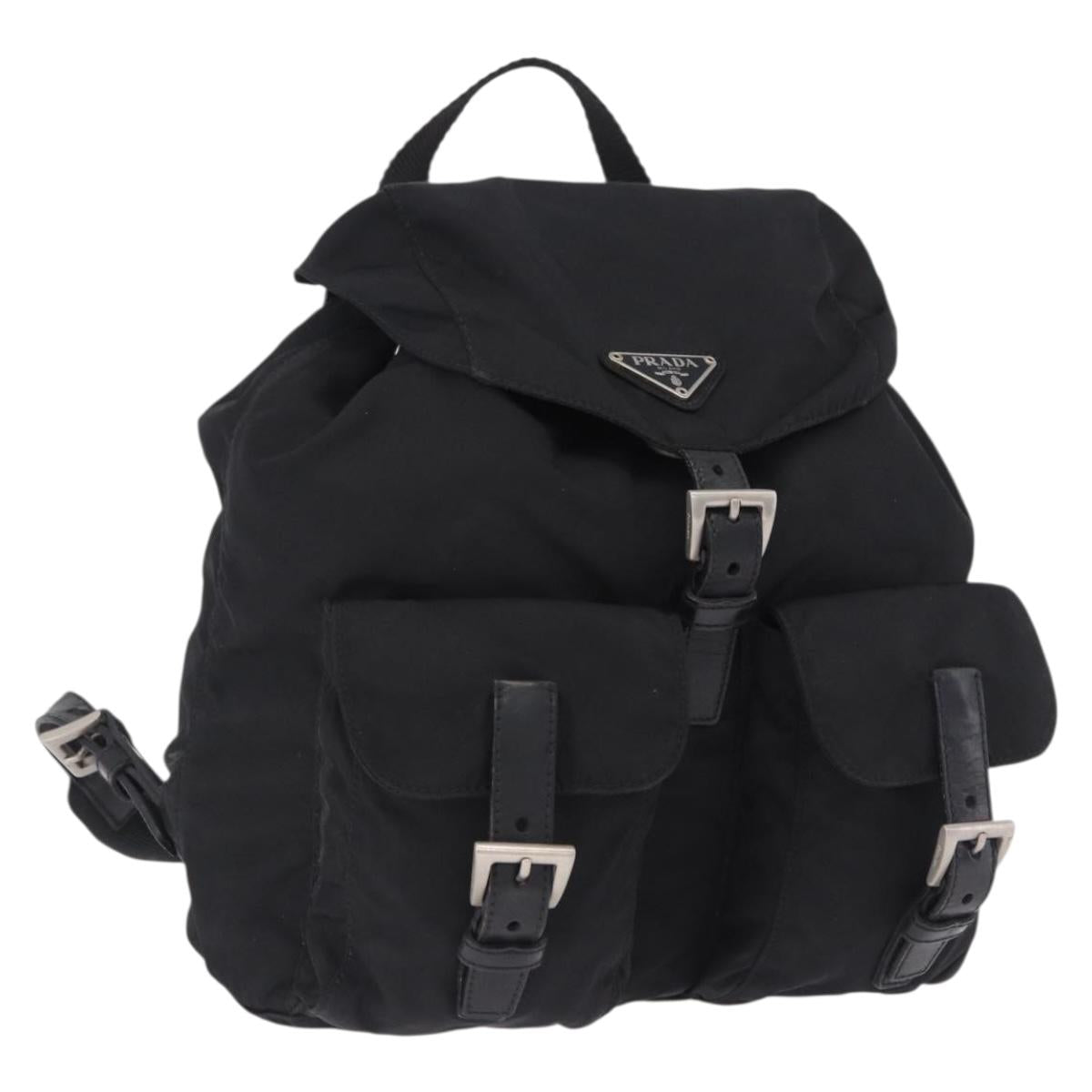 PRADA Backpack Nylon Black Silver Auth 197836V
