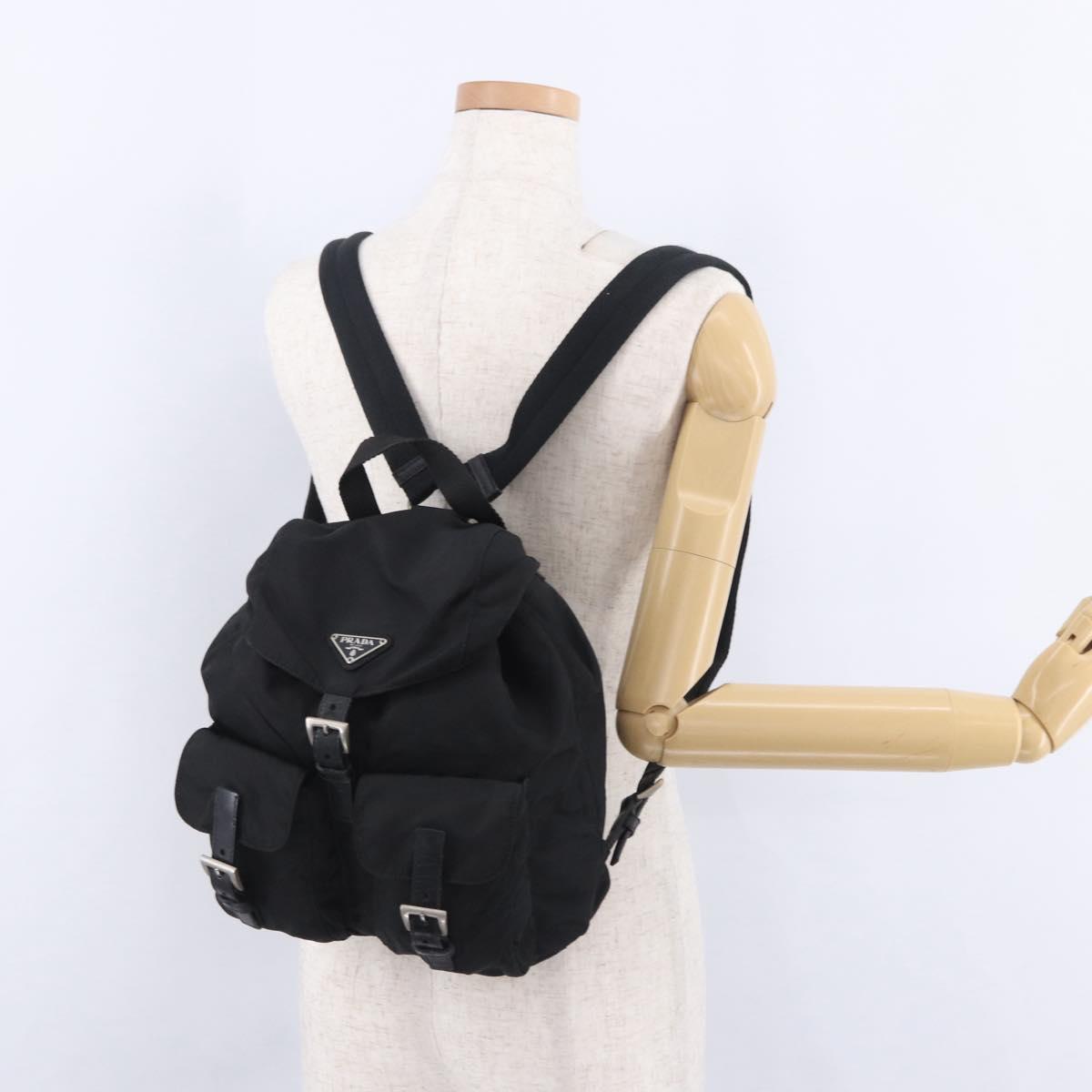 PRADA Backpack Nylon Black Silver Auth 197836V