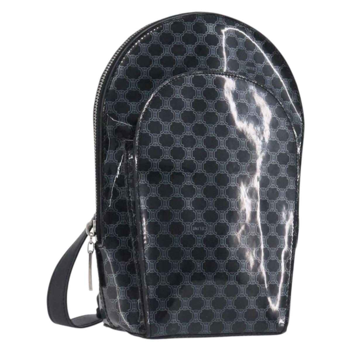 CELINE Macadam Canvas Backpack Vinyl Black Silver Auth 197837