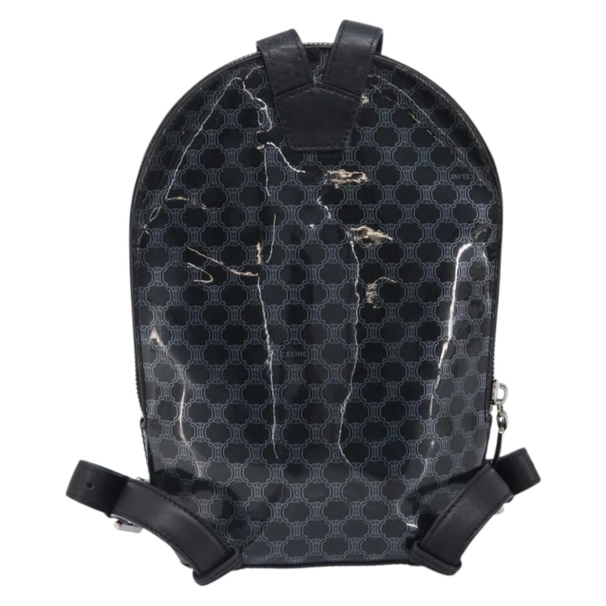CELINE Macadam Canvas Backpack Vinyl Black Silver Auth 197837