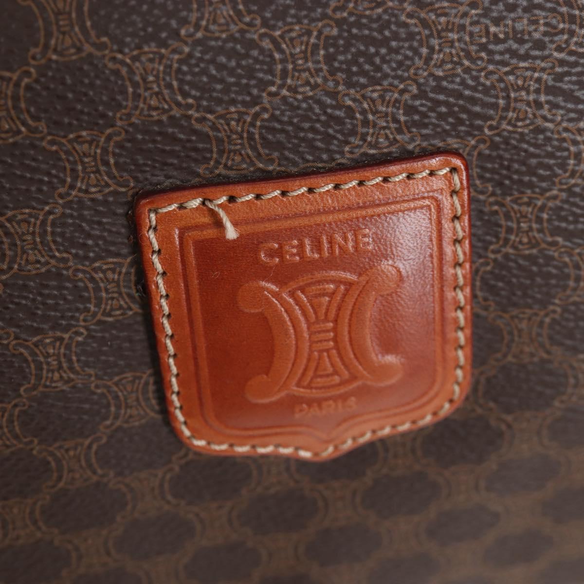CELINE Macadam Canvas Boston Bag PVC Leather Brown Gold Auth 197843V
