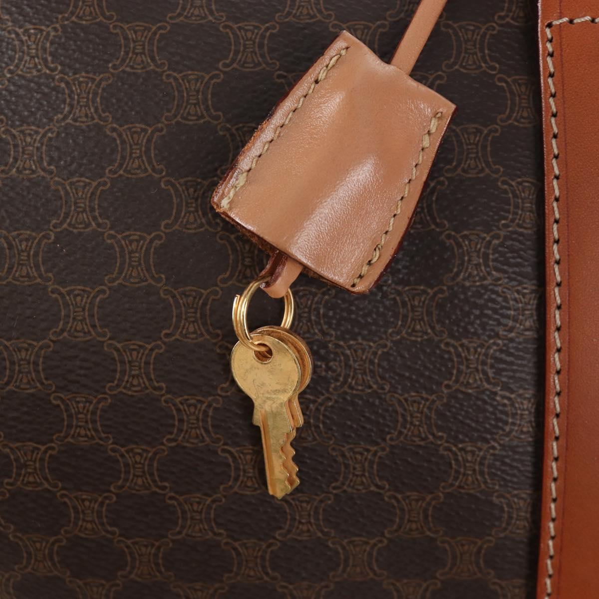 CELINE Macadam Canvas Boston Bag PVC Leather Brown Gold Auth 197843V