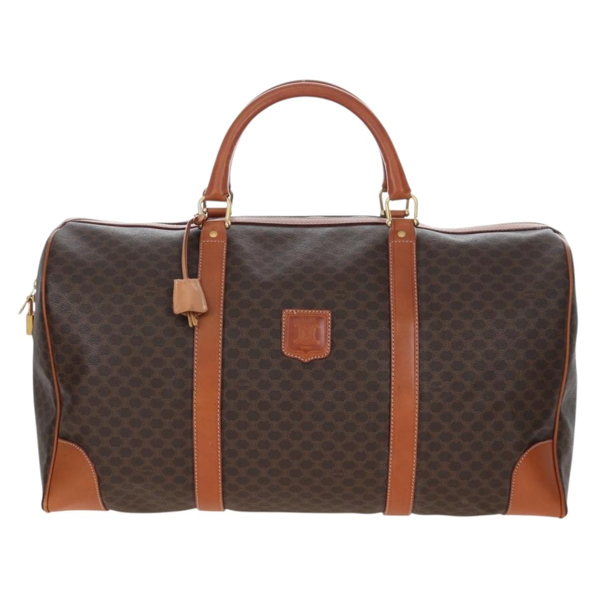 CELINE Macadam Canvas Boston Bag PVC Leather Brown Gold Auth 197843V