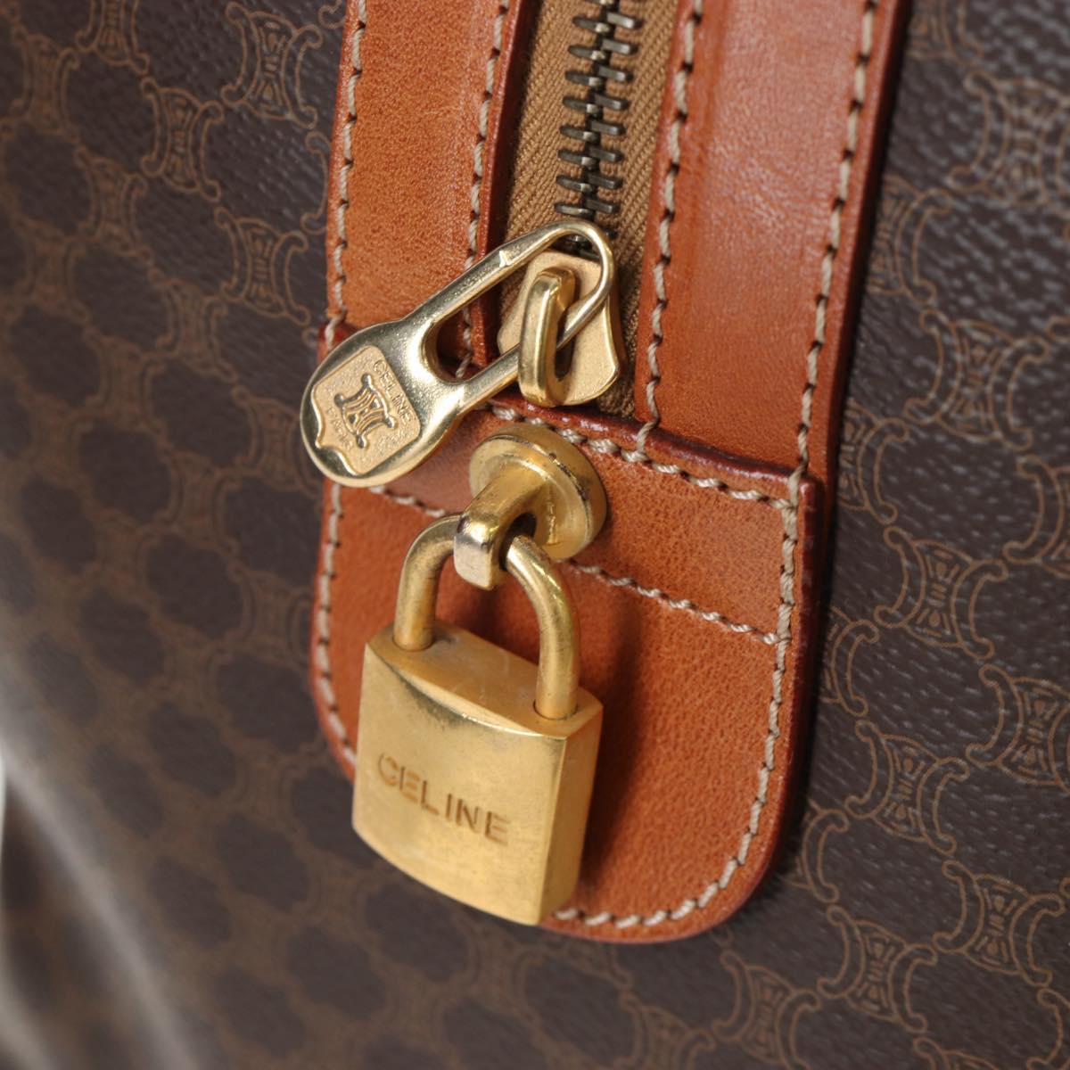 CELINE Macadam Canvas Boston Bag PVC Leather Brown Gold Auth 197843V