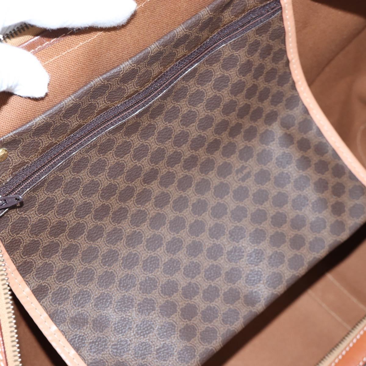 CELINE Macadam Canvas Boston Bag PVC Leather Brown Gold Auth 197843V