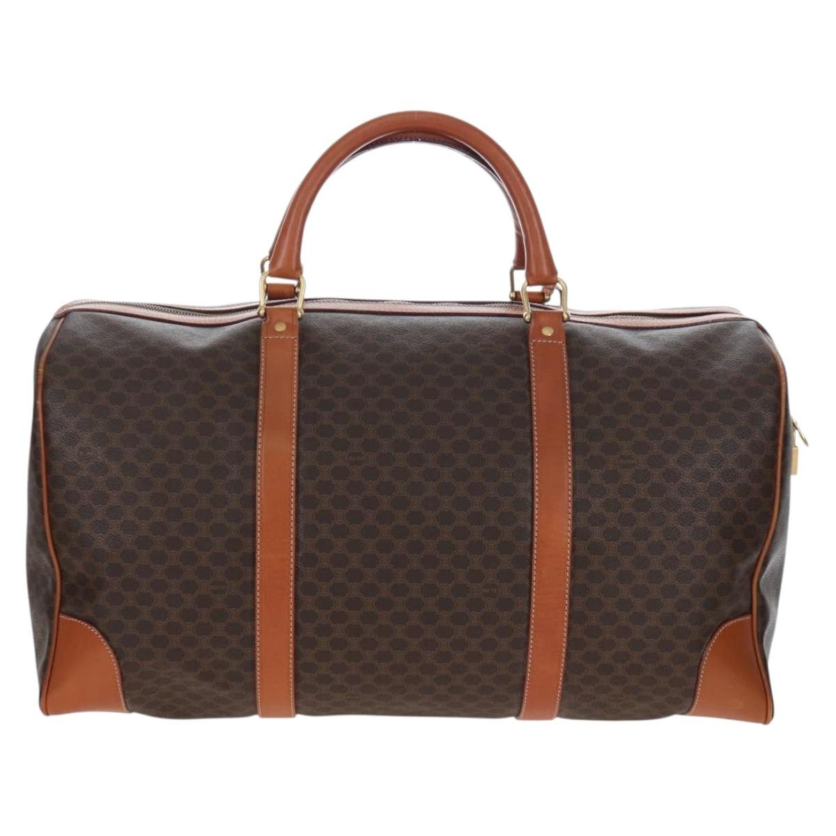 CELINE Macadam Canvas Boston Bag PVC Leather Brown Gold Auth 197843V