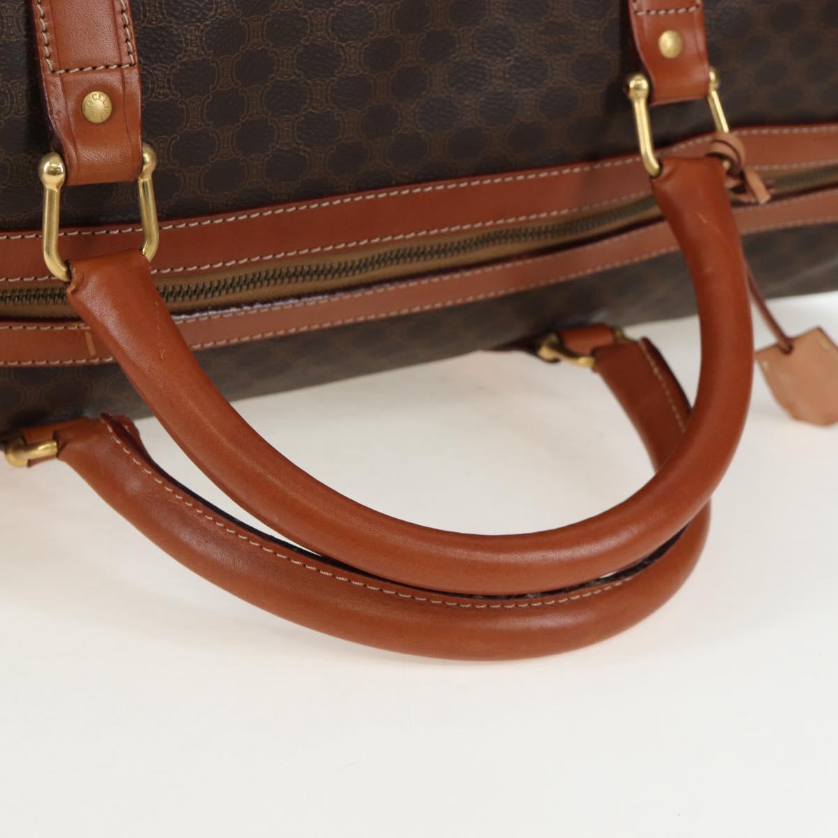 CELINE Macadam Canvas Boston Bag PVC Leather Brown Gold Auth 197843V