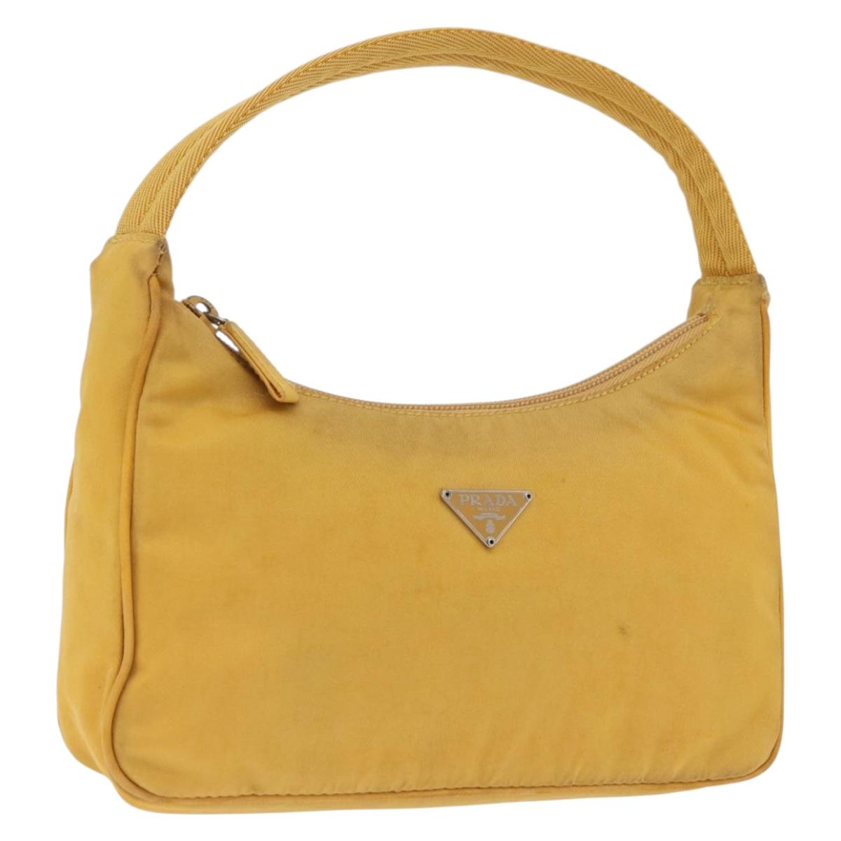 PRADA Hand Pouch Nylon Yellow Silver Auth 197846