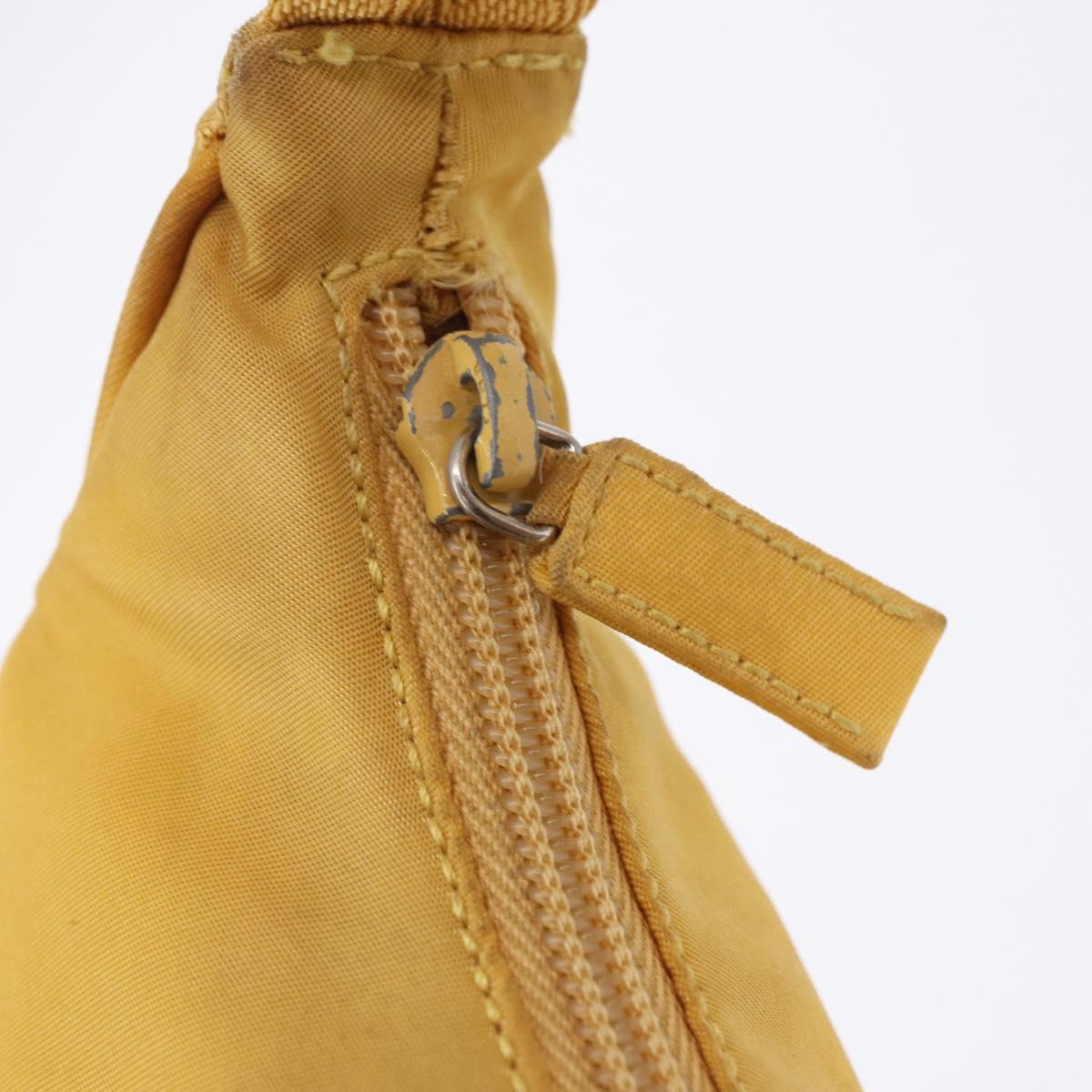 PRADA Hand Pouch Nylon Yellow Silver Auth 197846