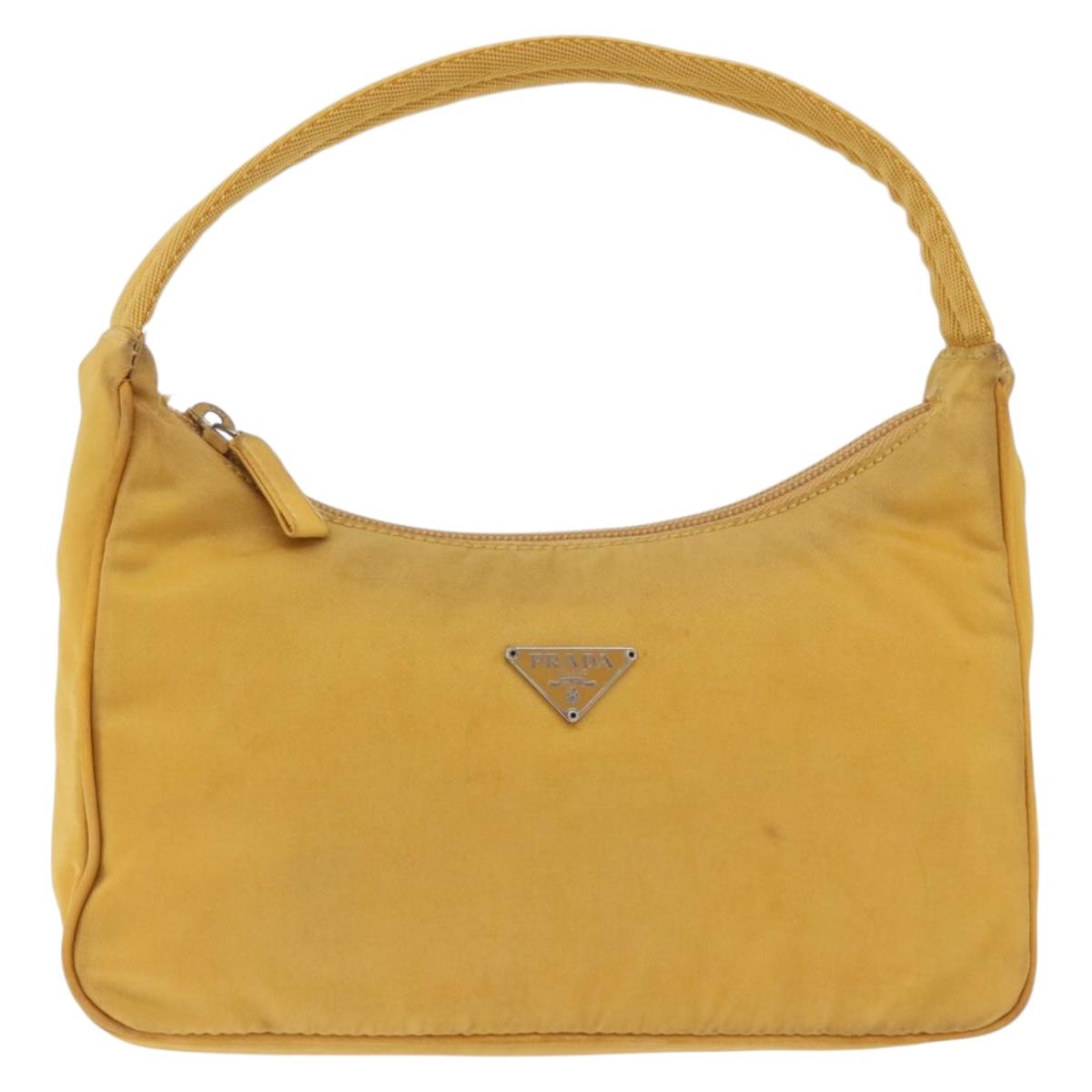 PRADA Hand Pouch Nylon Yellow Silver Auth 197846