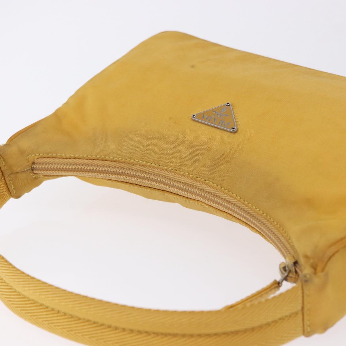 PRADA Hand Pouch Nylon Yellow Silver Auth 197846