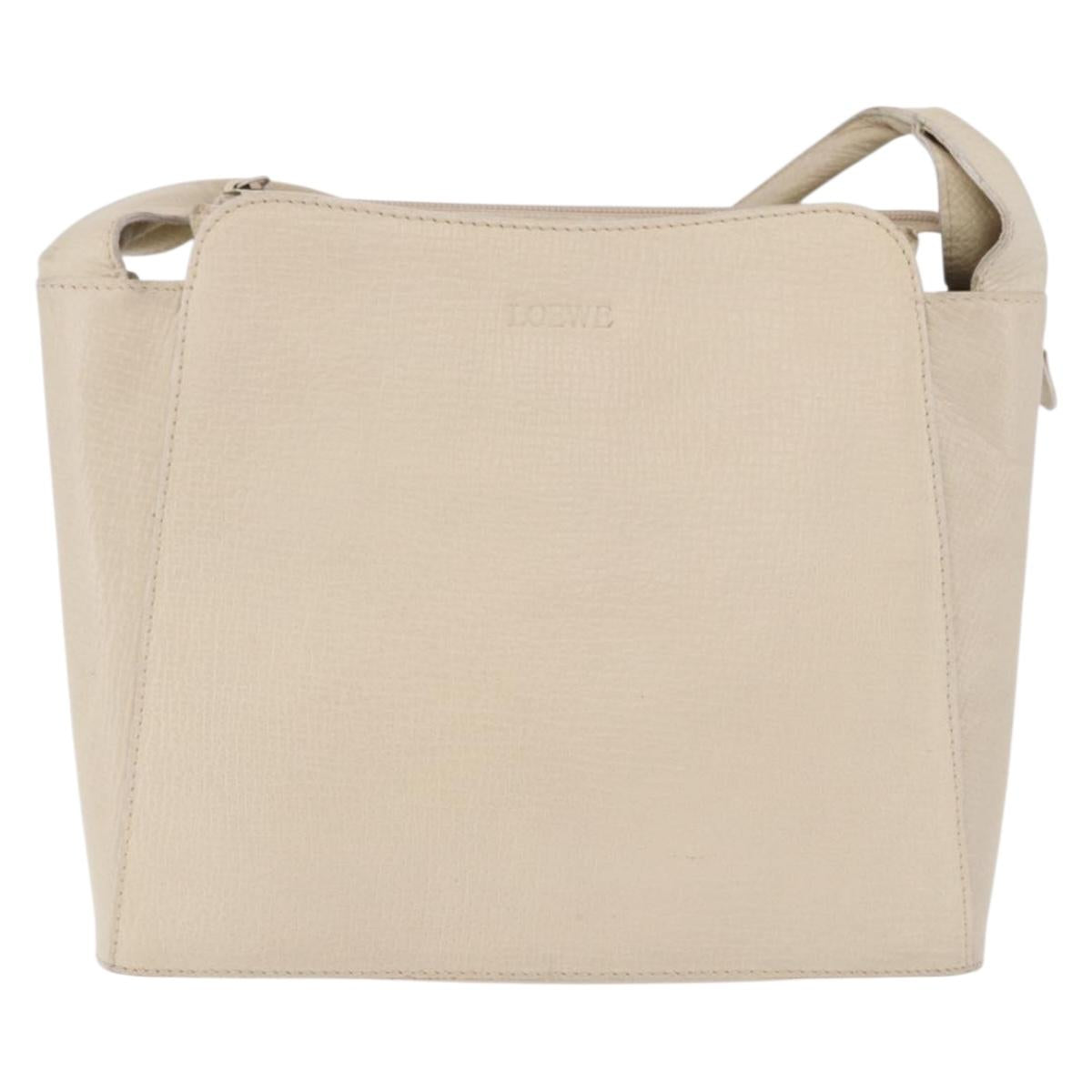 LOEWE Shoulder Bag Leather Ivory Gold Auth 197848